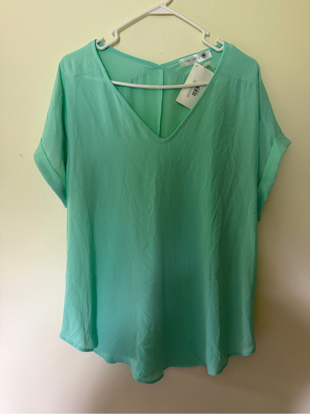 Light mint green V-Neck Short Sleeve Blouse - Women